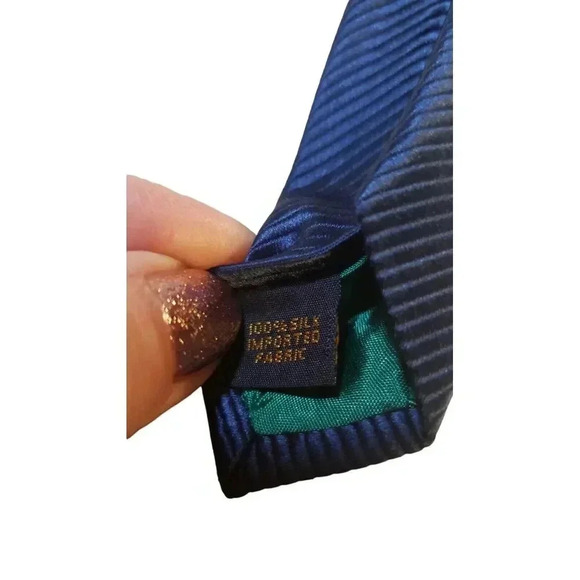 Tommy Hilfilger Mens Two Tone Green Geometric Blue Weave Stripe Silk Tie Rich - Picture 7 of 12